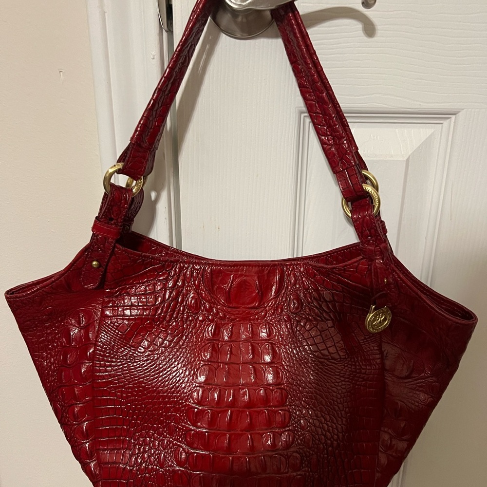 Brahmin Red Crocodile-Embossed Women's Bag with Duster.